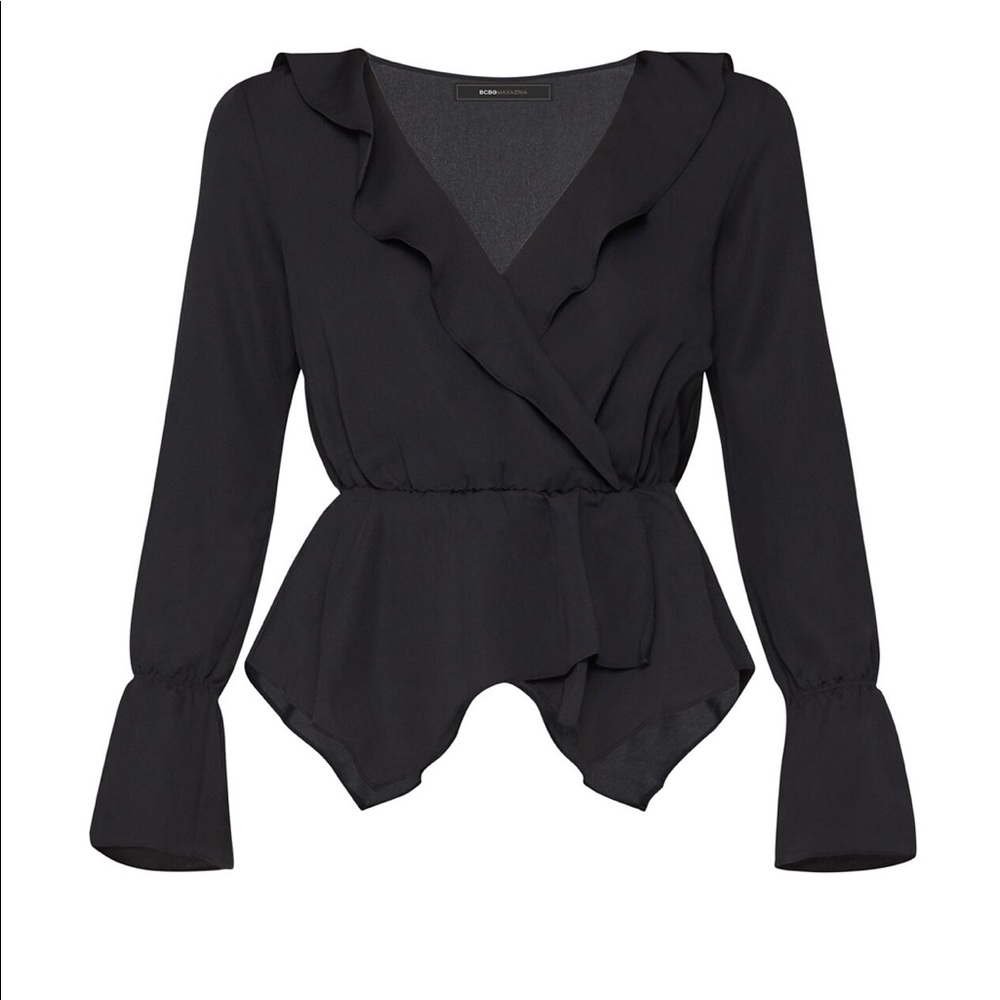 BCBG Ruffled Peplum Blouse Black Size Small NWT